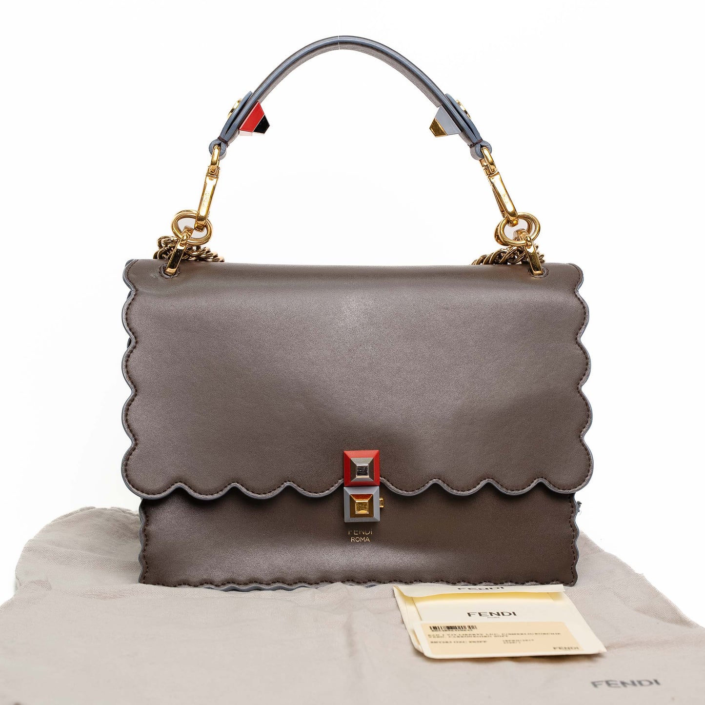 Fendi Kan I Grey Leather Shoulder Bag