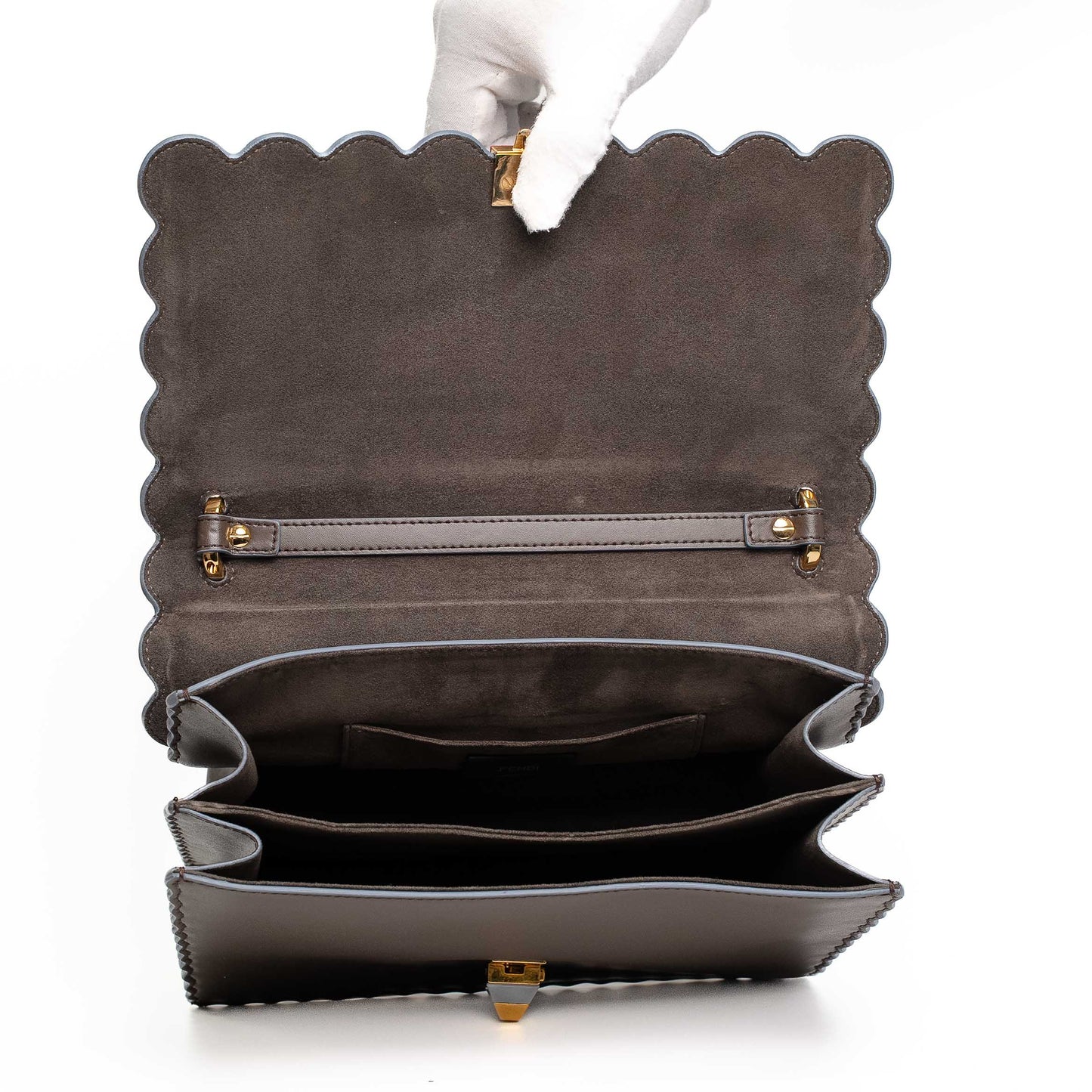Fendi Kan I Grey Leather Shoulder Bag