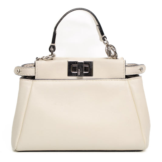 Fendi Micro Peekaboo White Leather Satchel