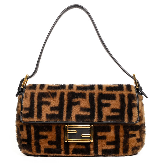 Fendi Baguette Brown Shearling Shoulder Bag