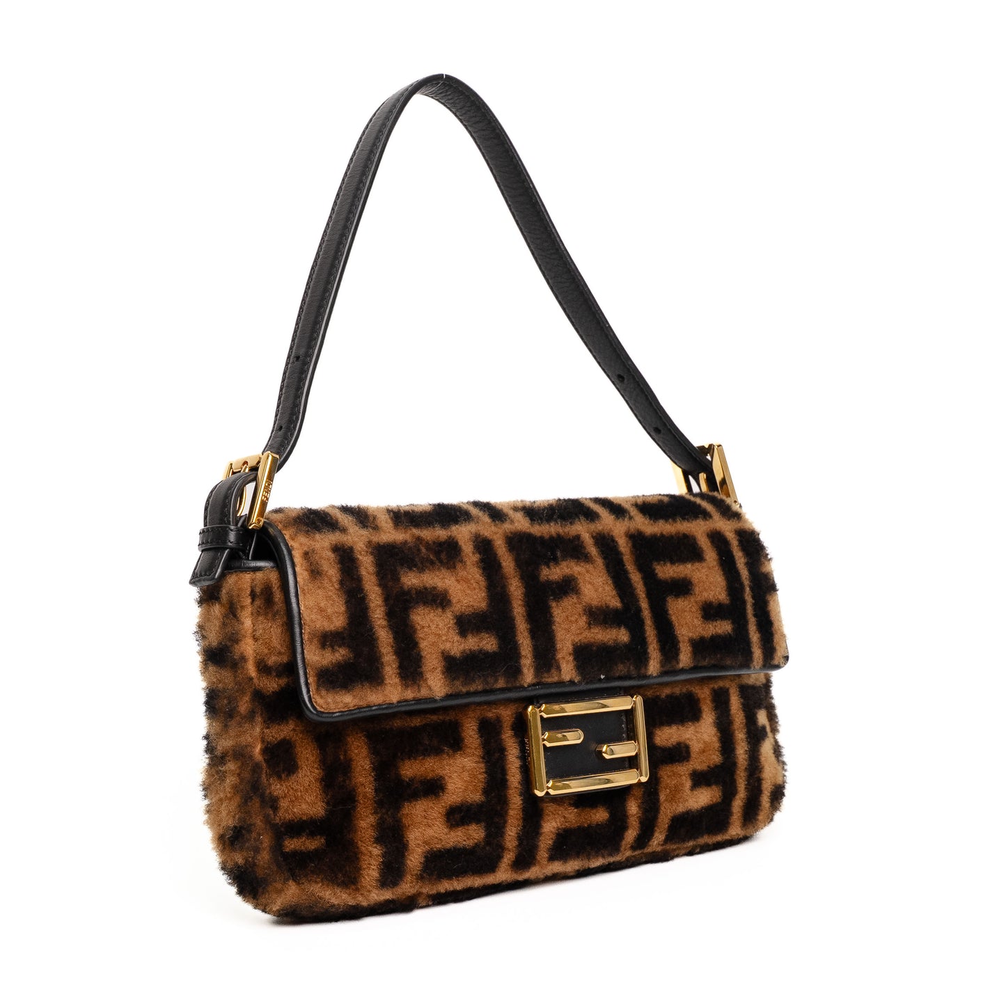 Fendi Baguette Brown Shearling Shoulder Bag