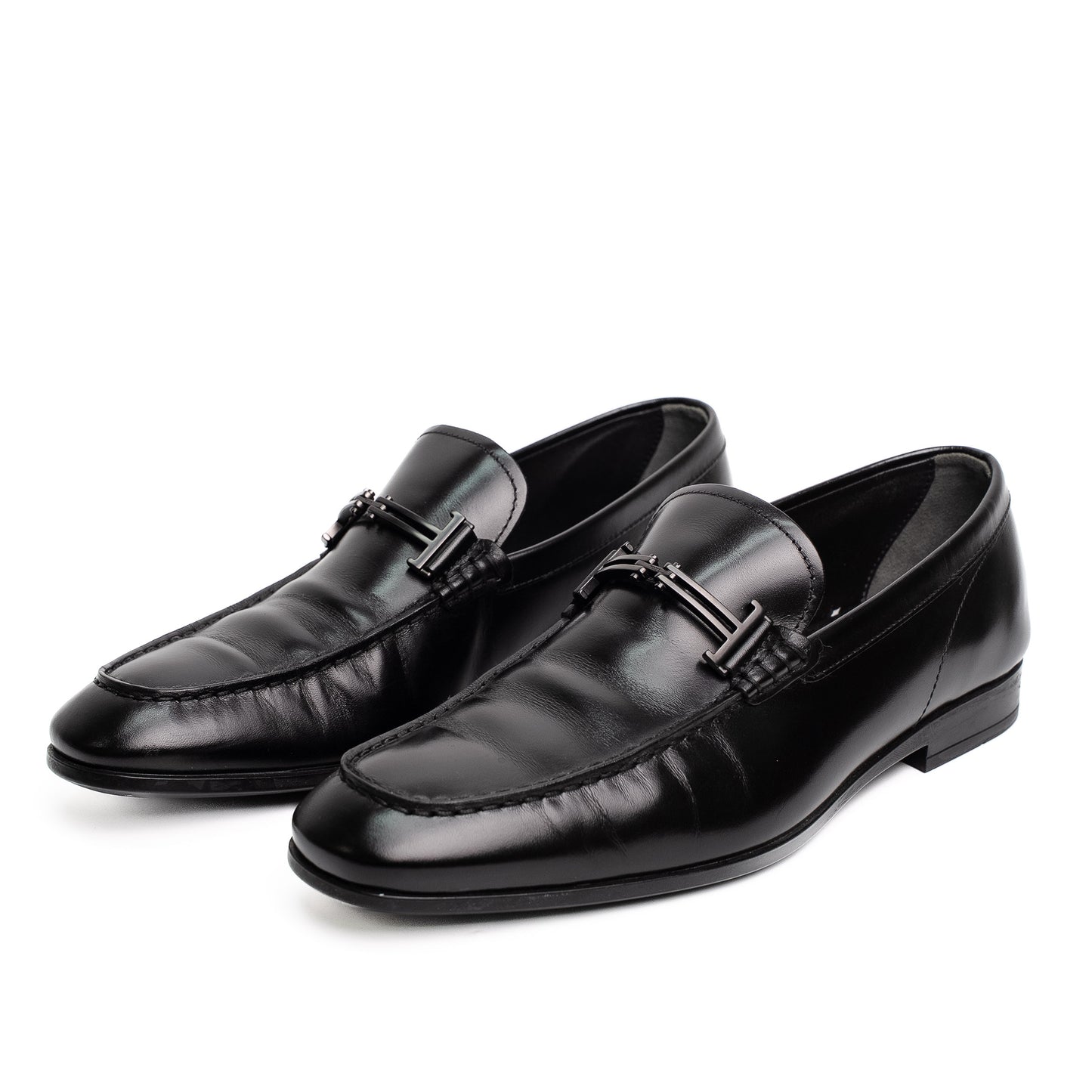 Tod's Black Leather Metal Detail Loafers