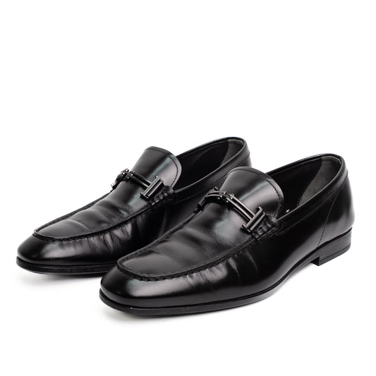 Tod's Black Leather Metal Detail Loafers