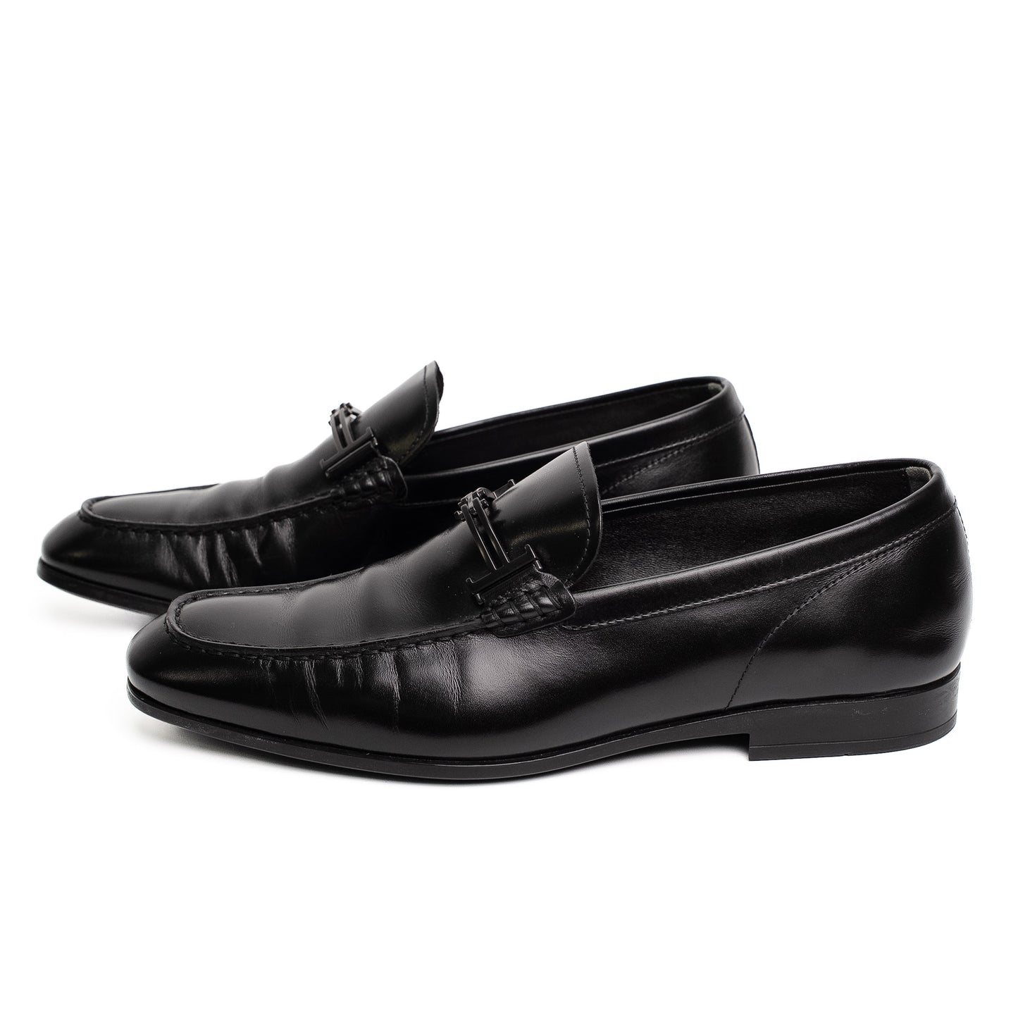 Tod's Black Leather Metal Detail Loafers