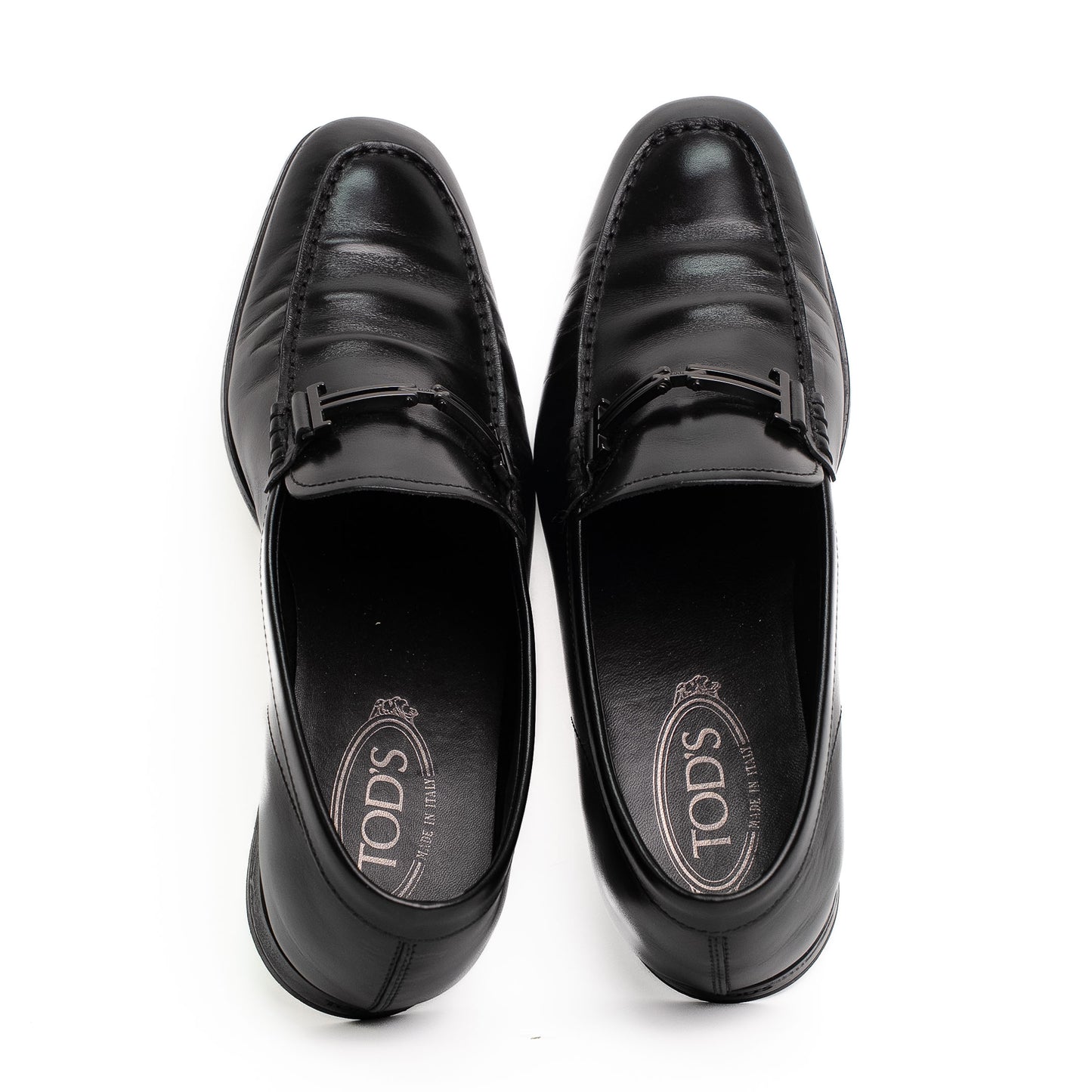 Tod's Black Leather Metal Detail Loafers