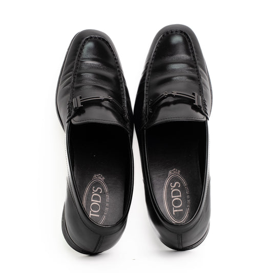 Tod's Black Leather Metal Detail Loafers