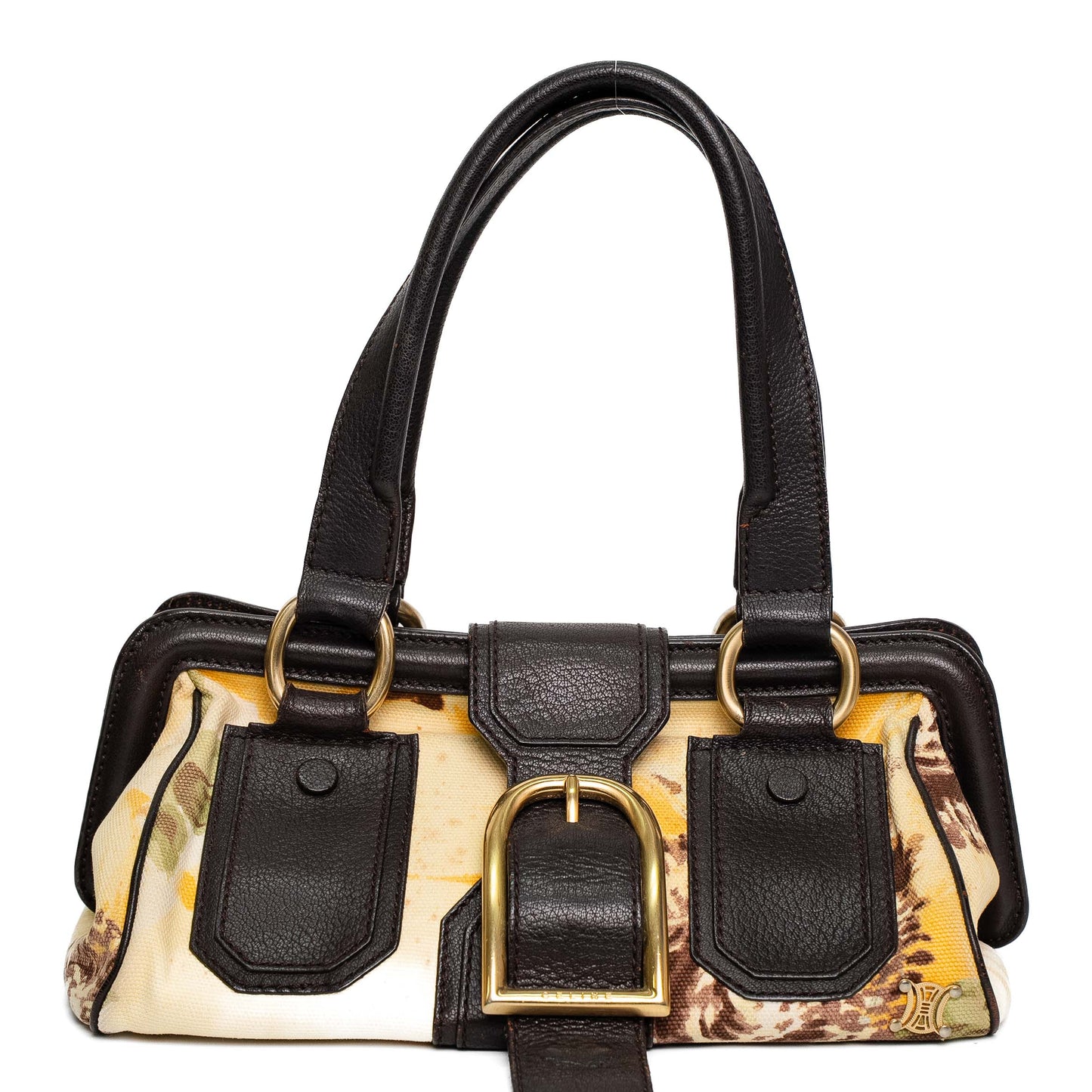 Celine Floral Canvas Leather Handbag