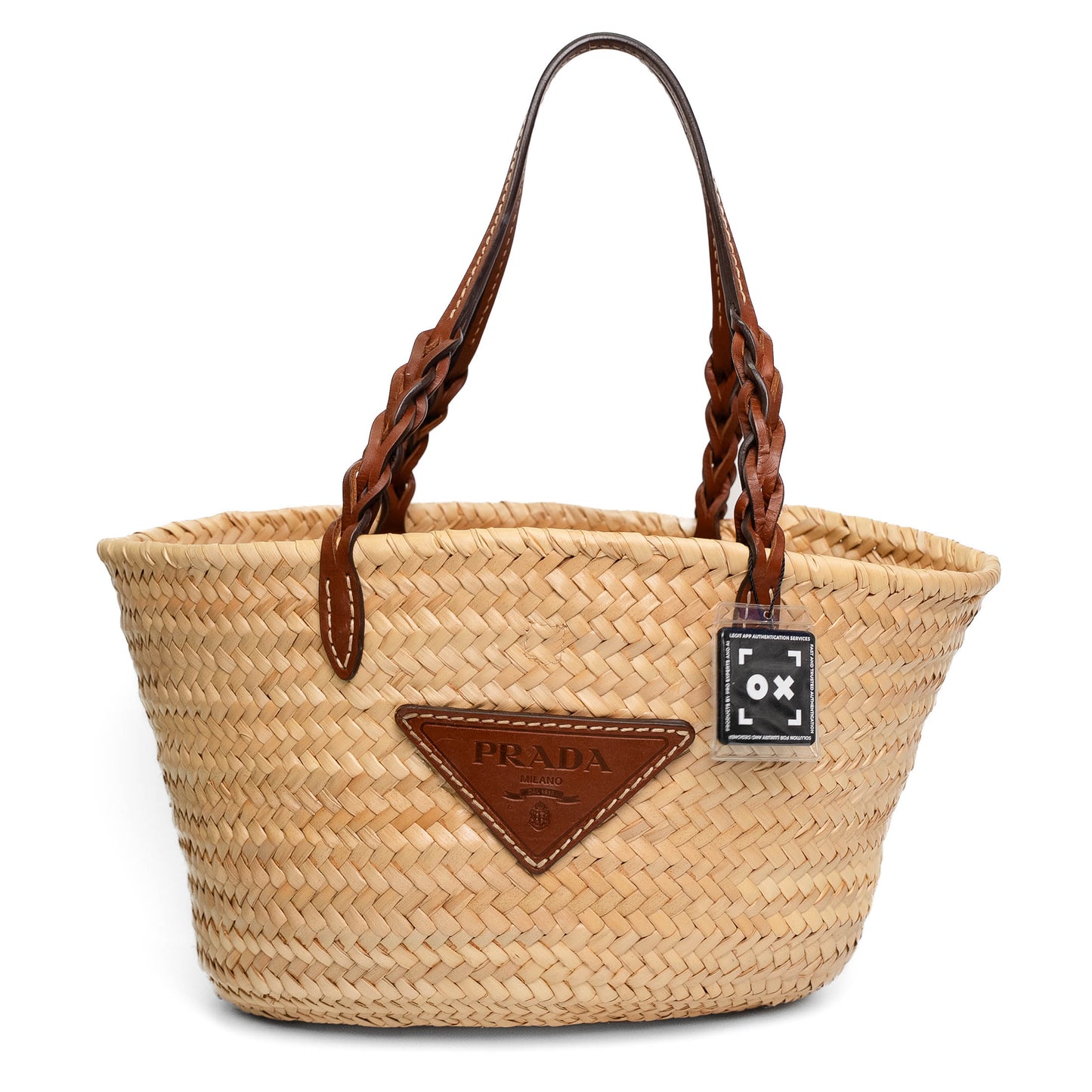 Prada Raffia Woven Leather Tote Bag