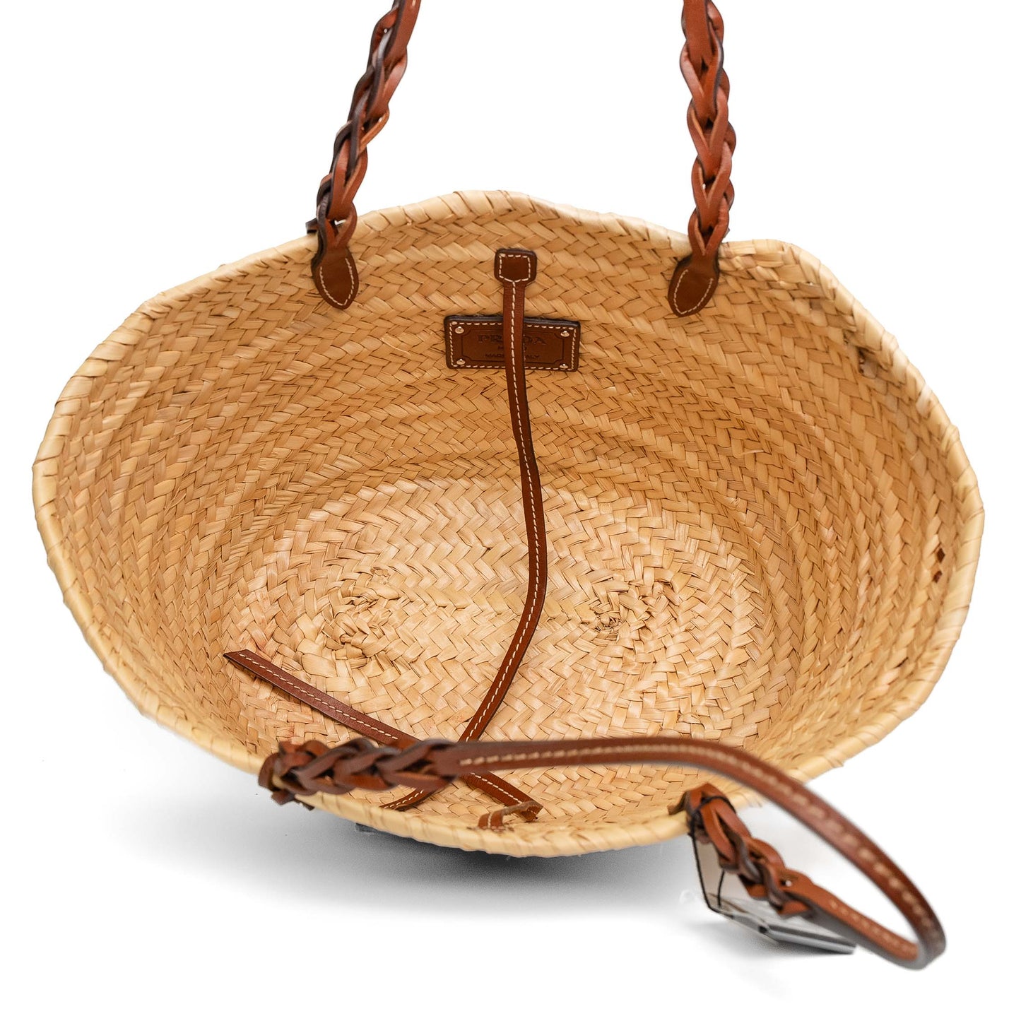 Prada Raffia Woven Leather Tote Bag
