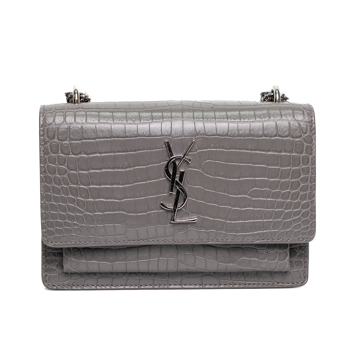 Saint Laurent Sunset Grey Croc Leather Bag