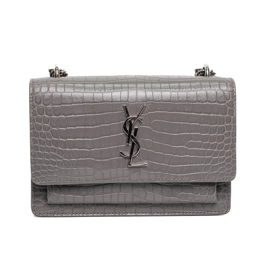 Saint Laurent Sunset Grey Croc Leather Bag