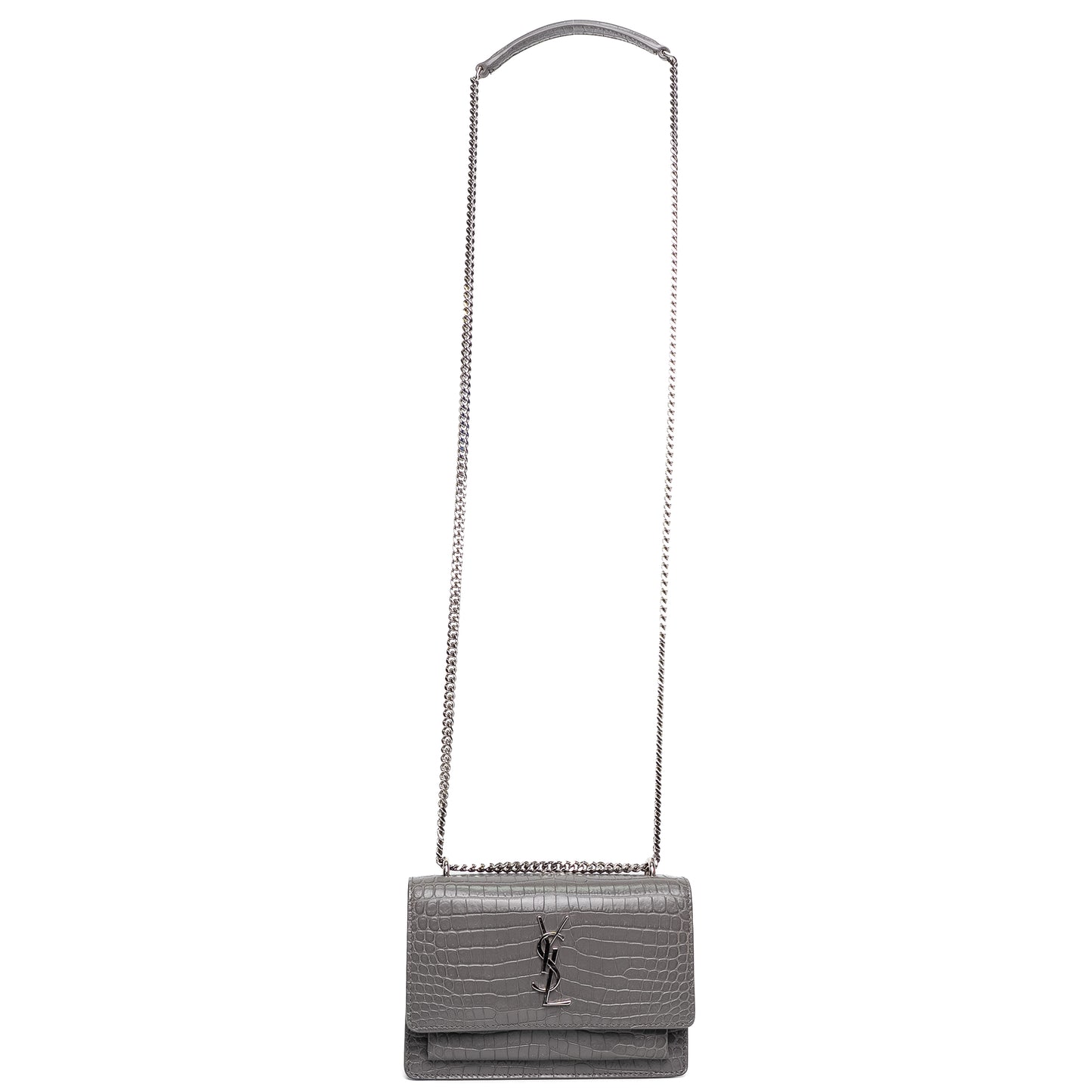 Saint Laurent Sunset Grey Croc Leather Bag