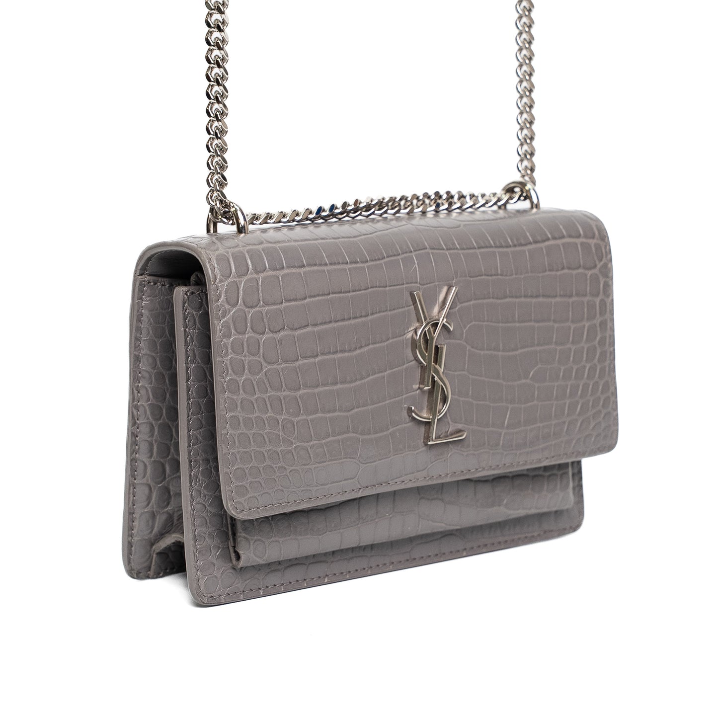 Saint Laurent Sunset Grey Croc Leather Bag