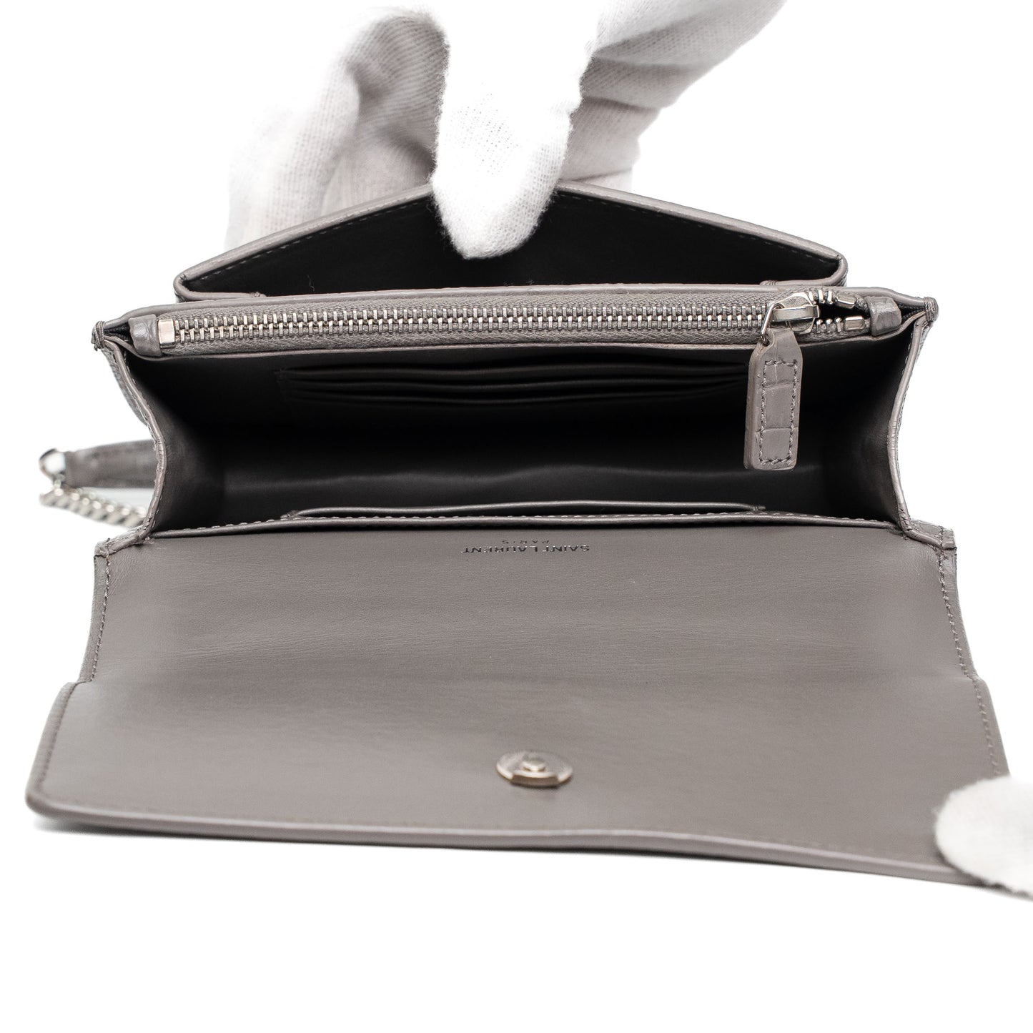 Saint Laurent Sunset Grey Croc Leather Bag