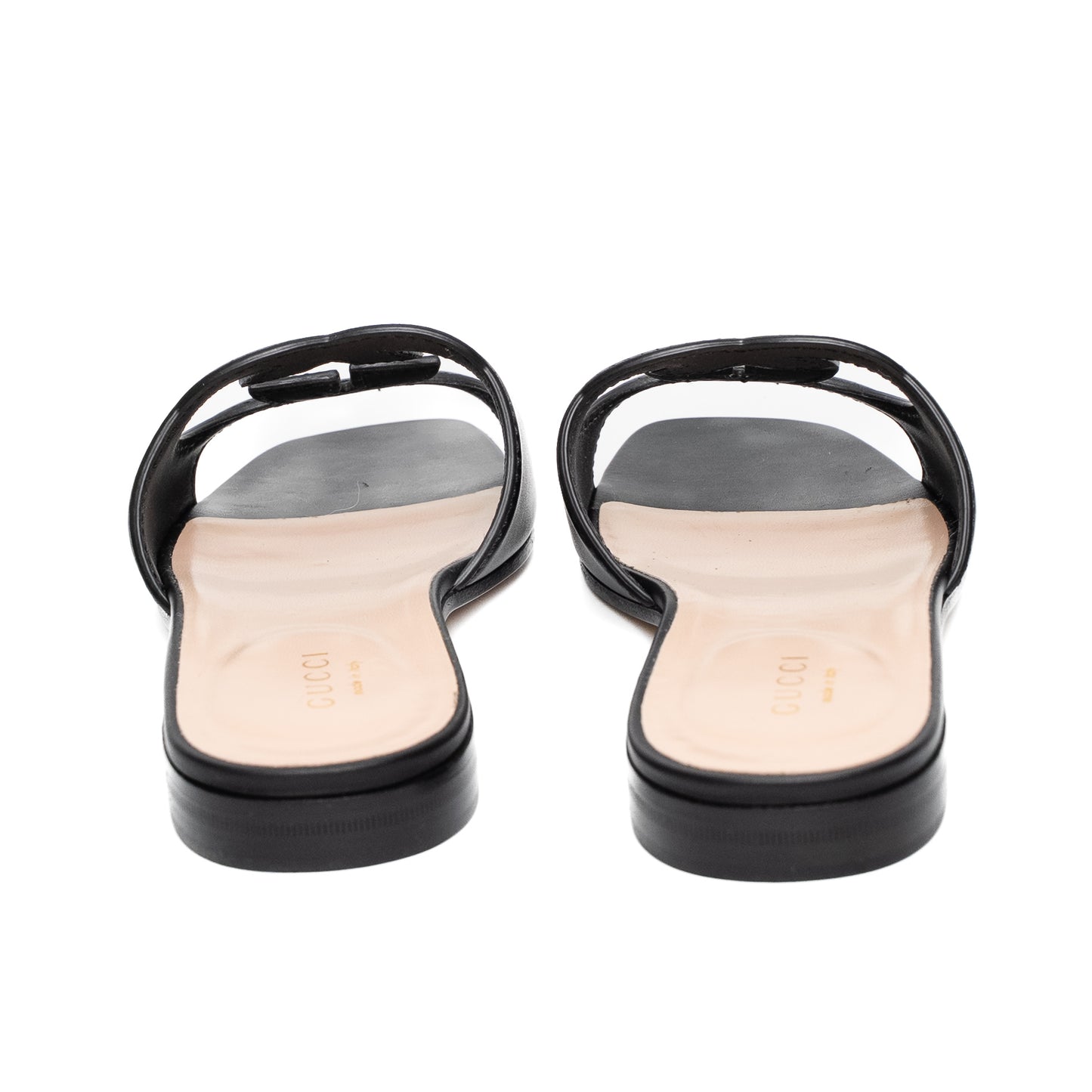 Gucci Interlocking G Black Leather Slide Sandals