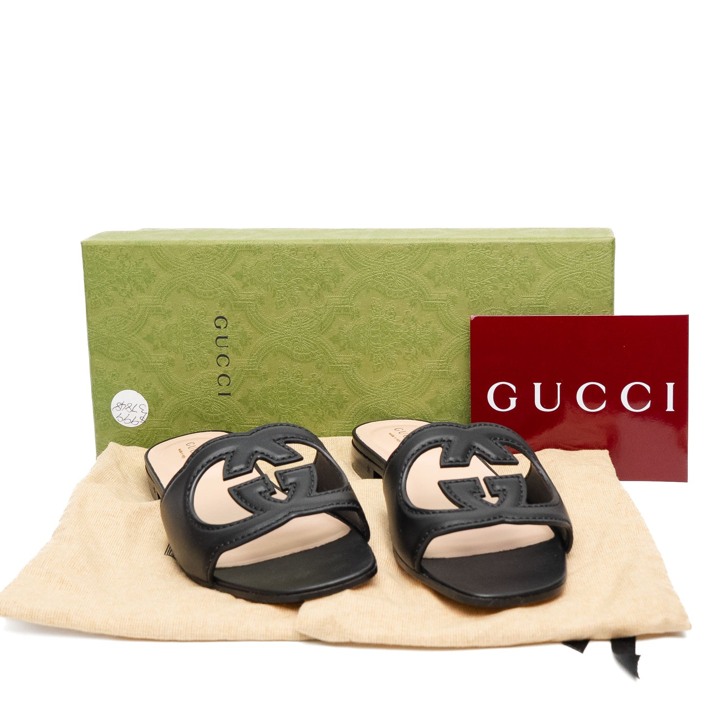 Gucci Interlocking G Black Leather Slide Sandals