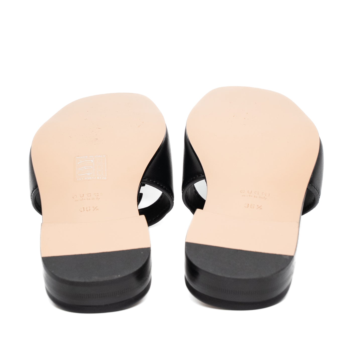 Gucci Interlocking G Black Leather Slide Sandals