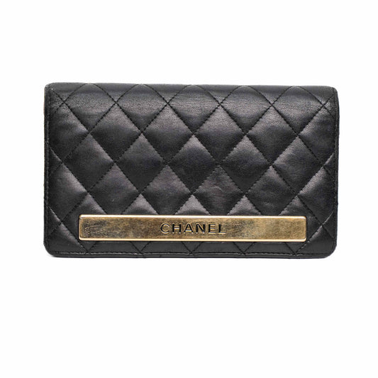 Chanel Black Quilted Lambskin Logo Wallet