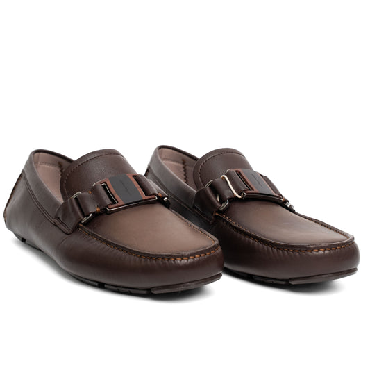 Salvatore Ferragamo Sardegna Brown Leather Driving Loafers