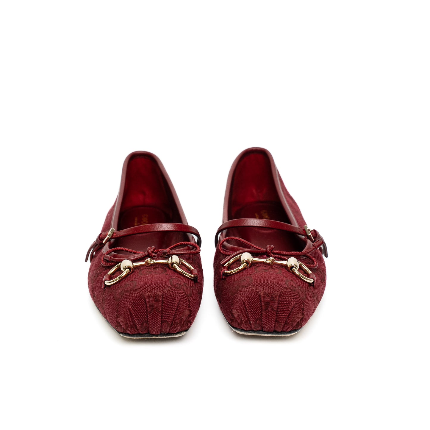 Gucci GG Jacquard Burgundy Mary Jane Flats