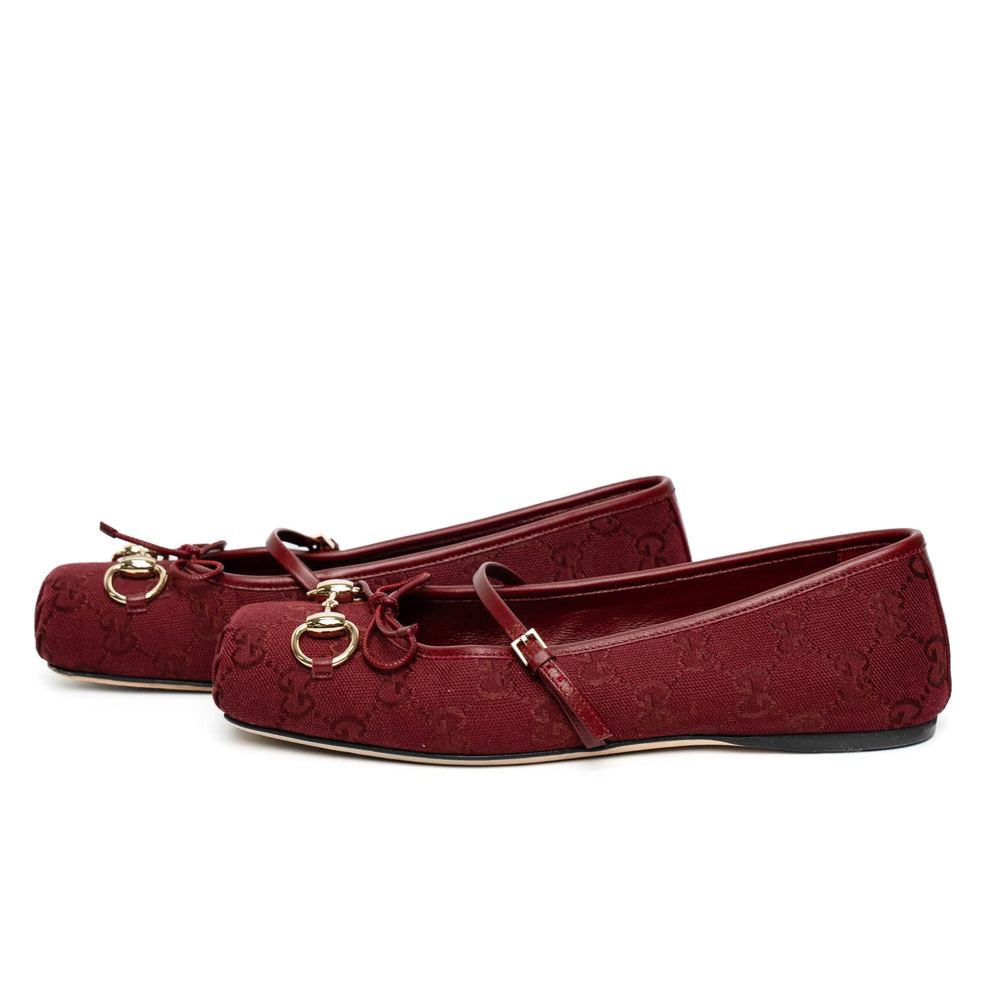 Gucci GG Jacquard Burgundy Mary Jane Flats