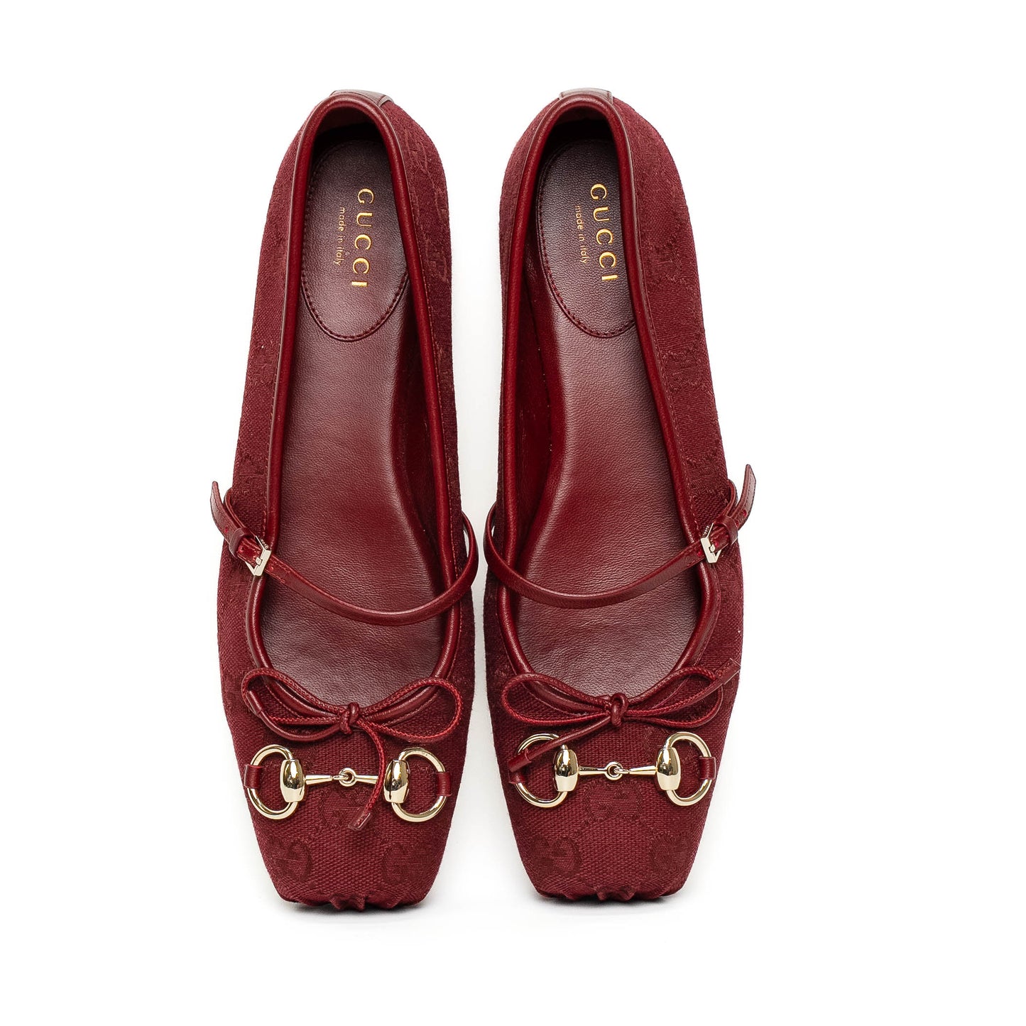 Gucci GG Jacquard Burgundy Mary Jane Flats