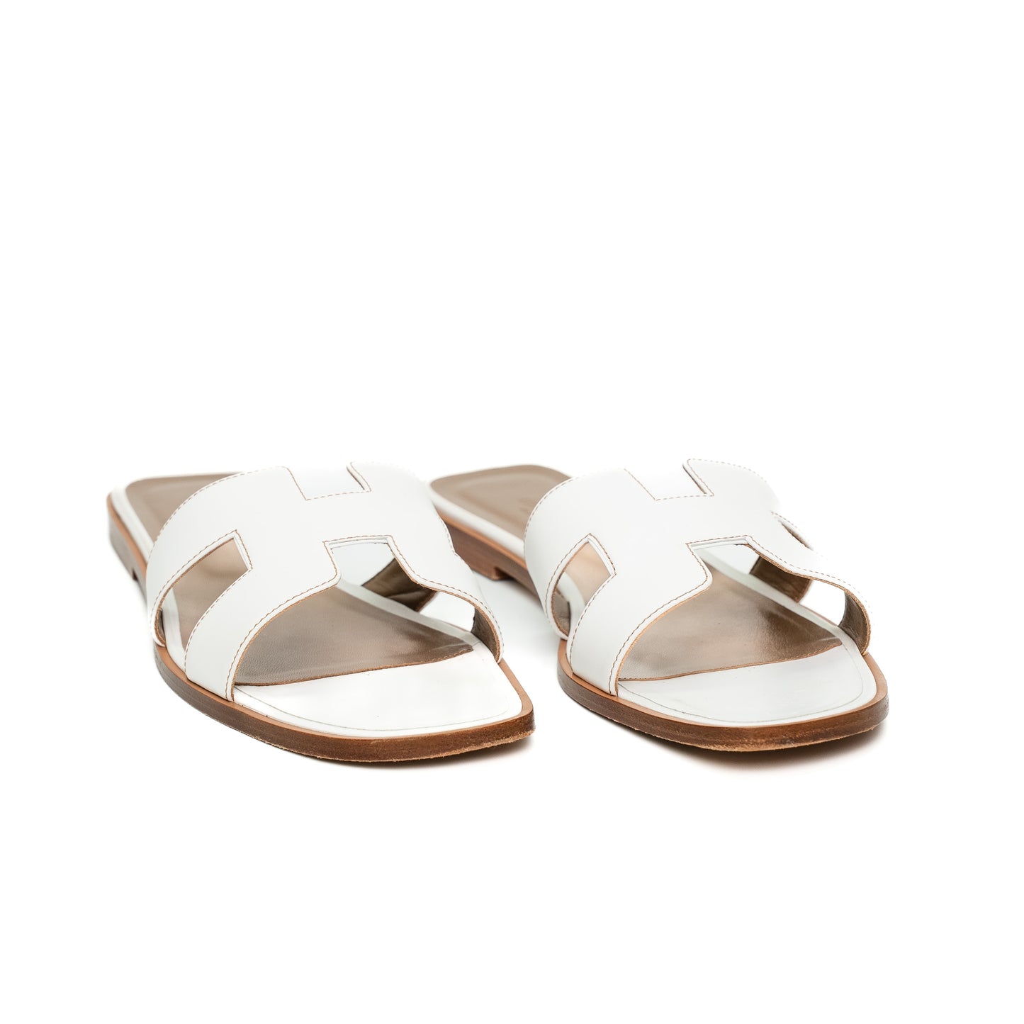Hermès Oran White Calfskin Leather Slide Sandals