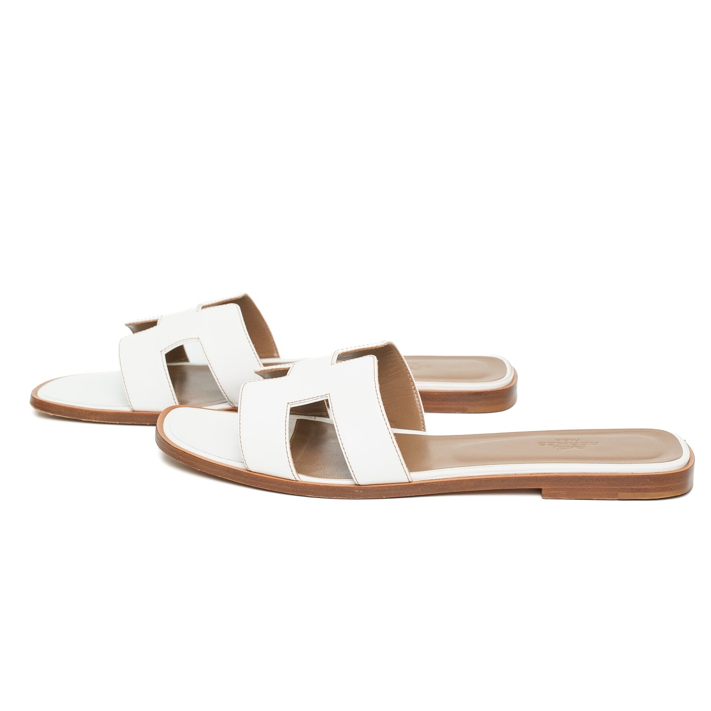 Hermès Oran White Calfskin Leather Slide Sandals