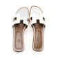 Hermès Oran White Calfskin Leather Slide Sandals