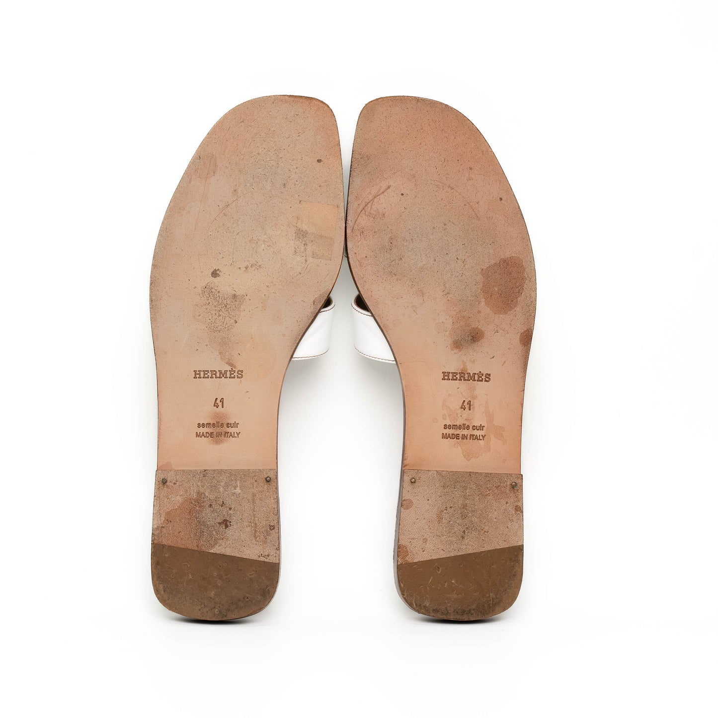 Hermès Oran White Calfskin Leather Slide Sandals