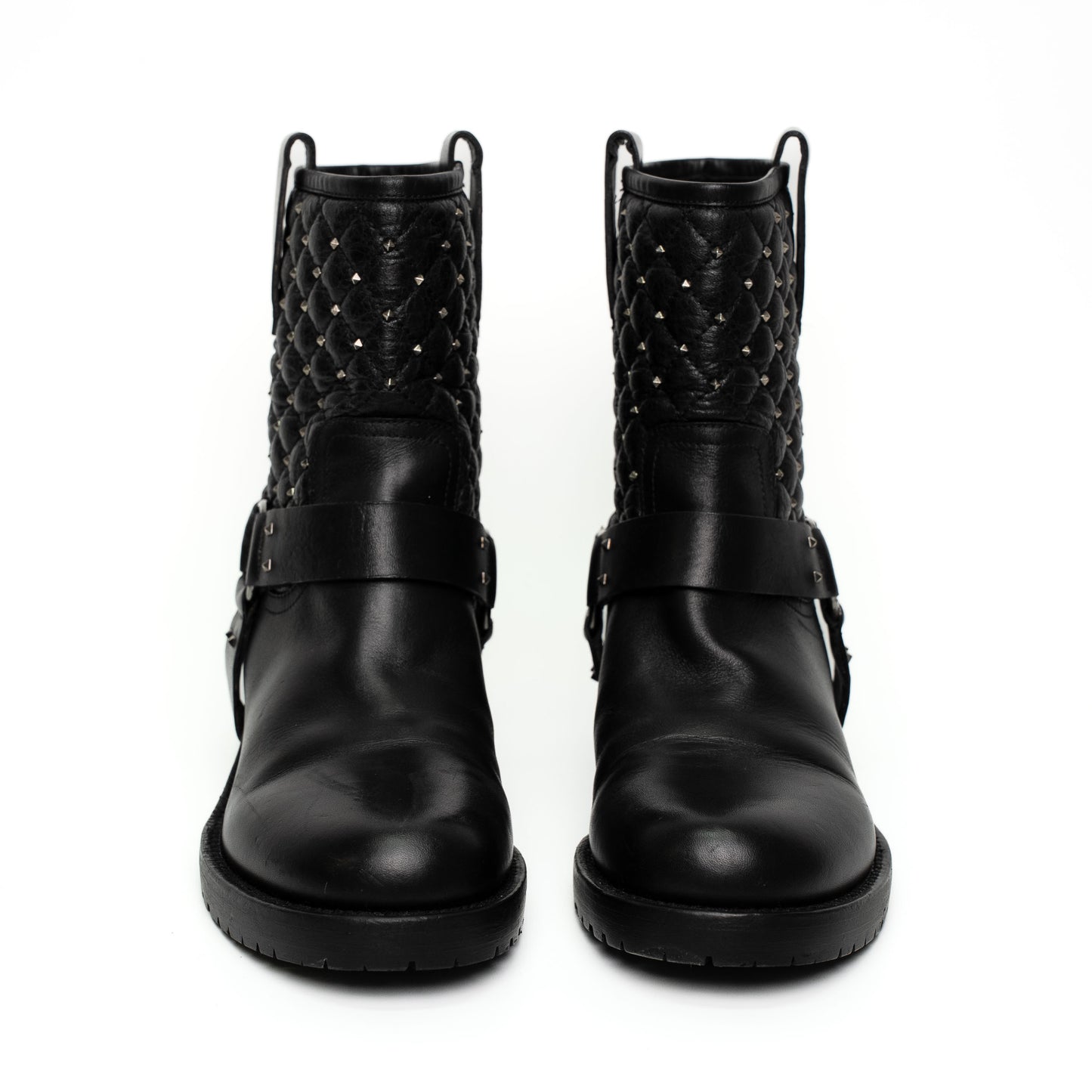 Valentino Garavani Black Leather Studded Biker Boots