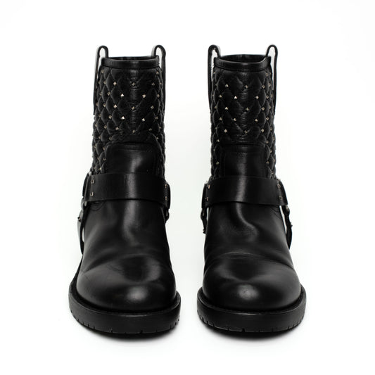 Valentino Garavani Black Leather Studded Biker Boots