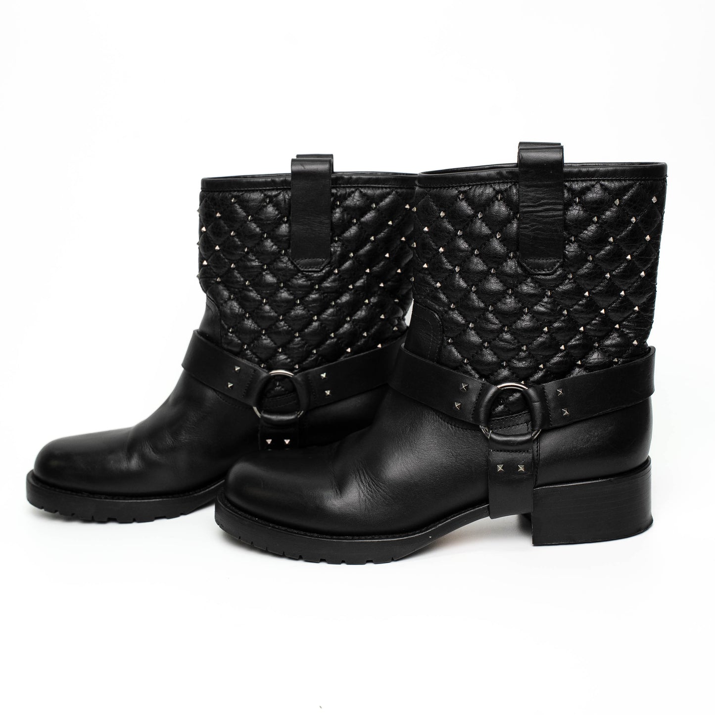 Valentino Garavani Black Leather Studded Biker Boots