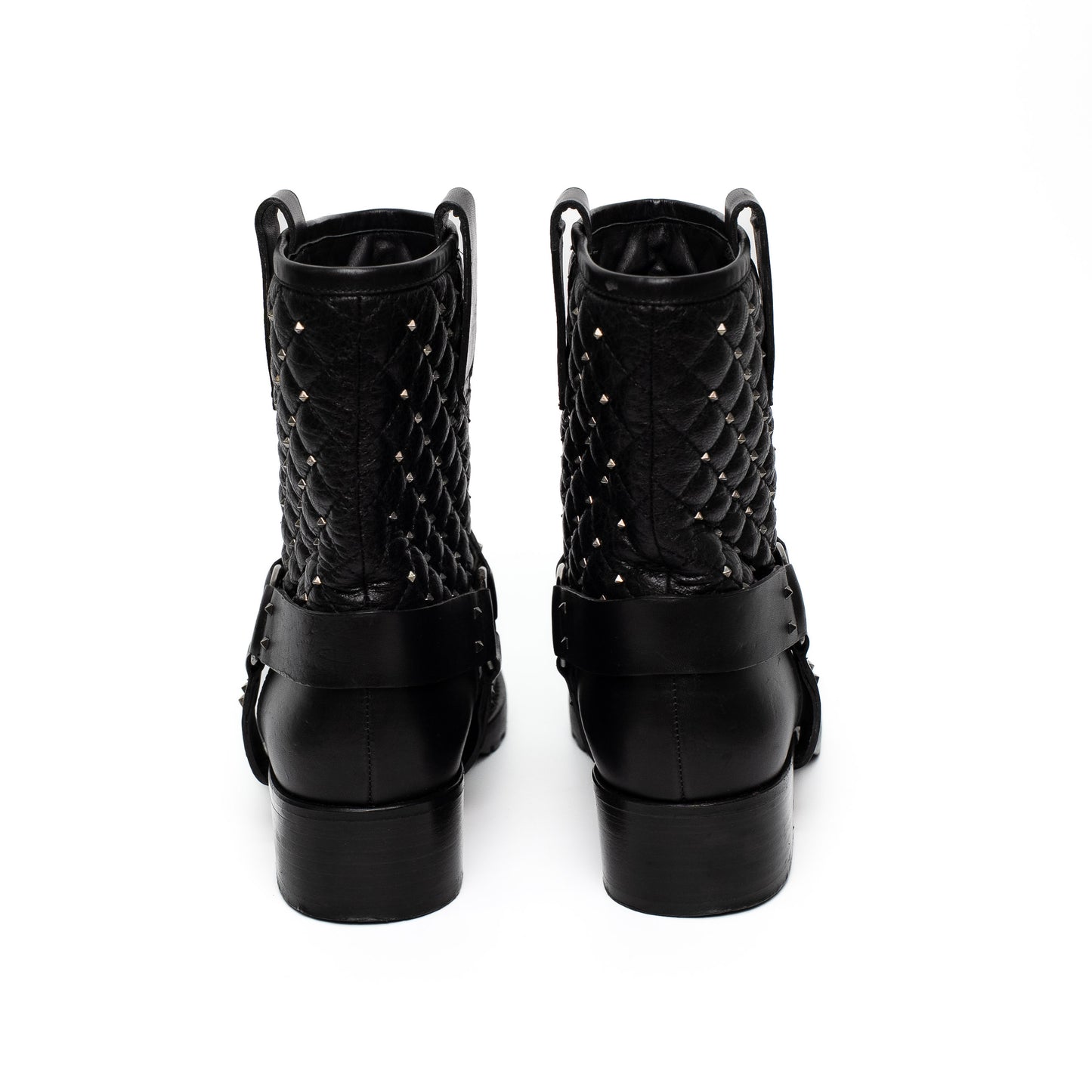 Valentino Garavani Black Leather Studded Biker Boots