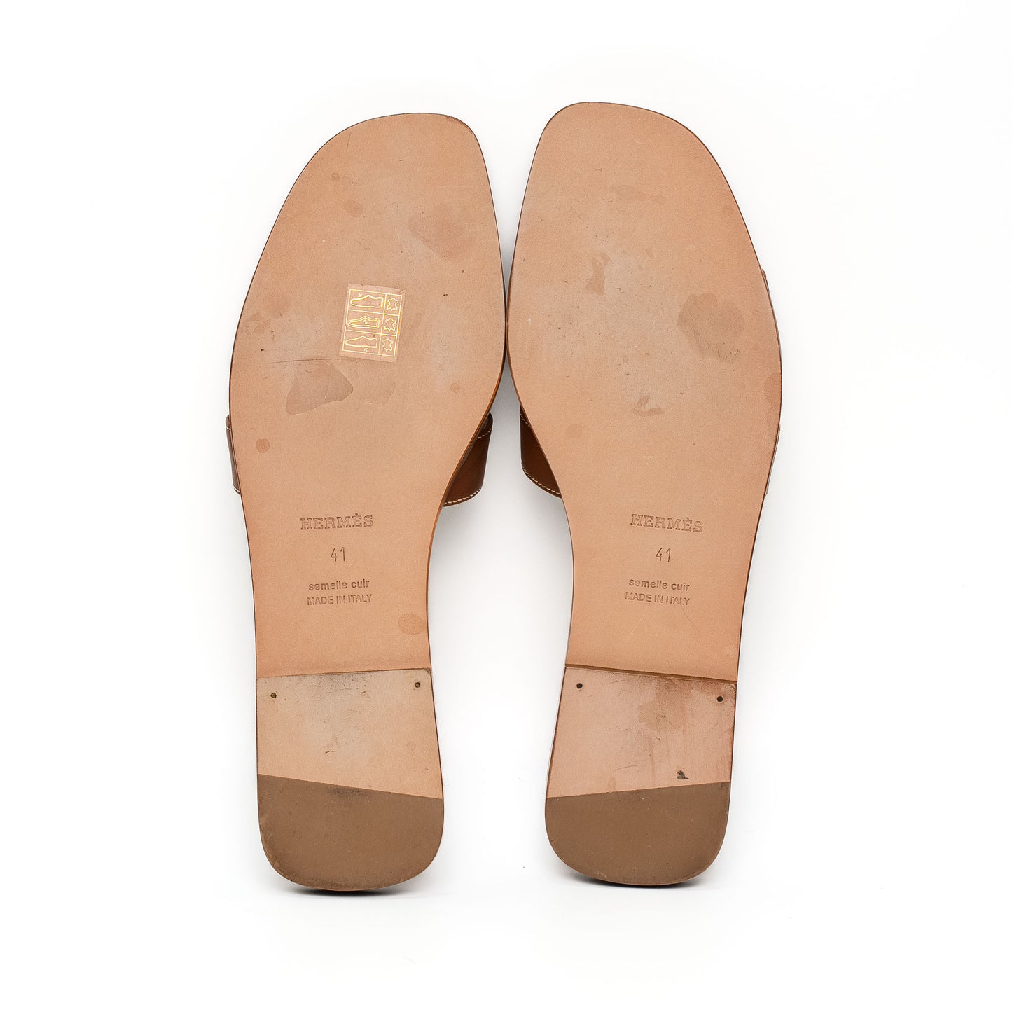 Hermès Oran Brown Calfskin Leather Slide Sandals