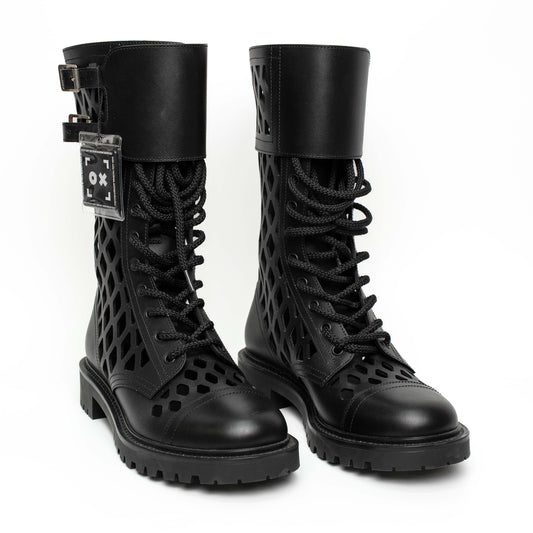 Christian Dior Black Calfskin D-Combat Lace Boots