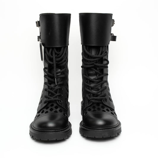 Christian Dior Black Calfskin D-Combat Lace Boots