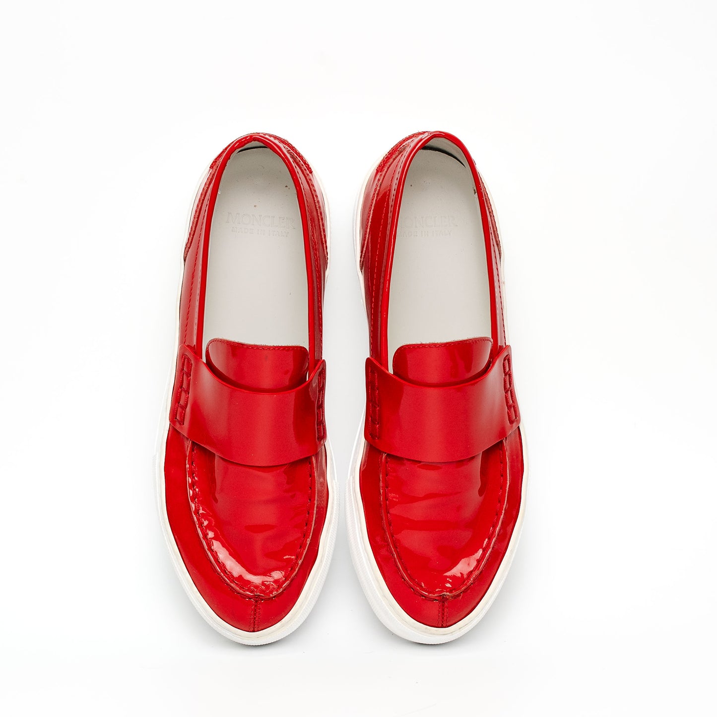 Moncler Red Patent Leather Platform Loafer Sneakers
