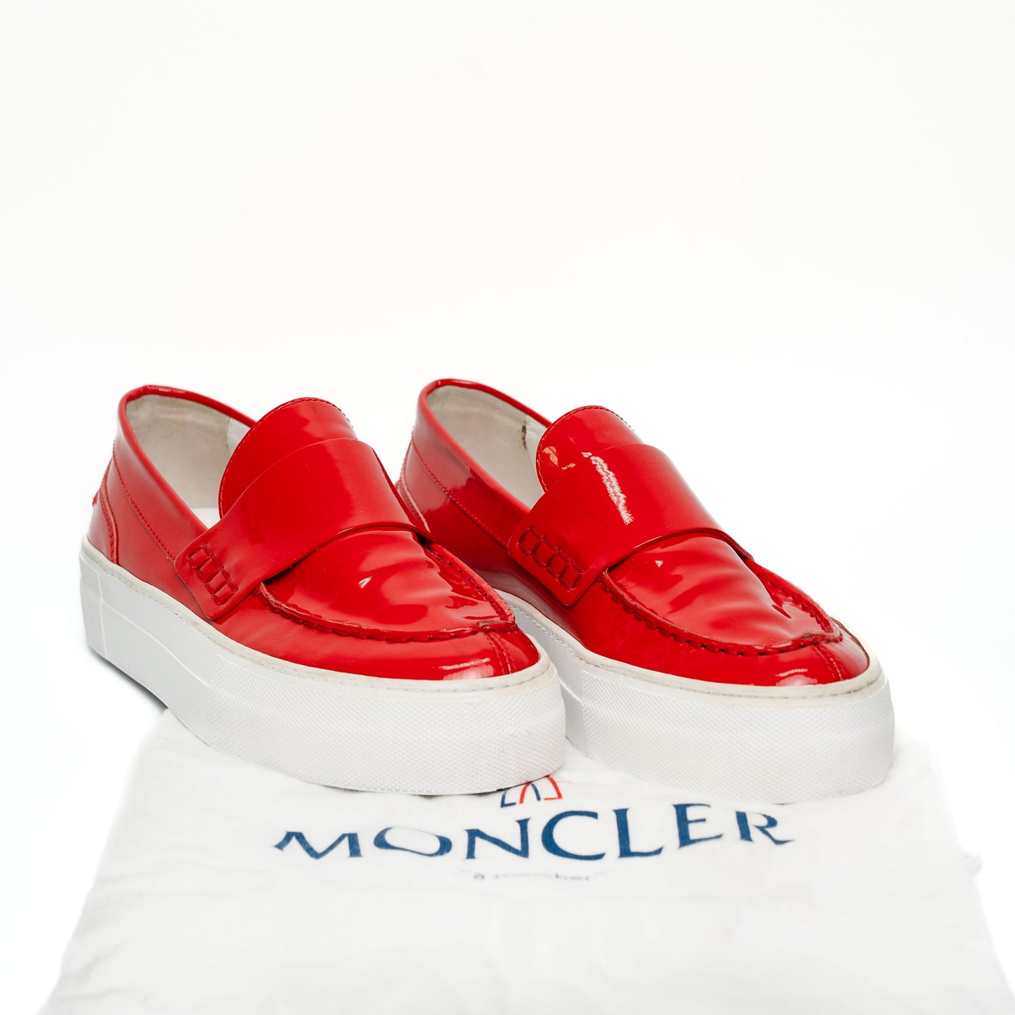 Moncler Red Patent Leather Platform Loafer Sneakers