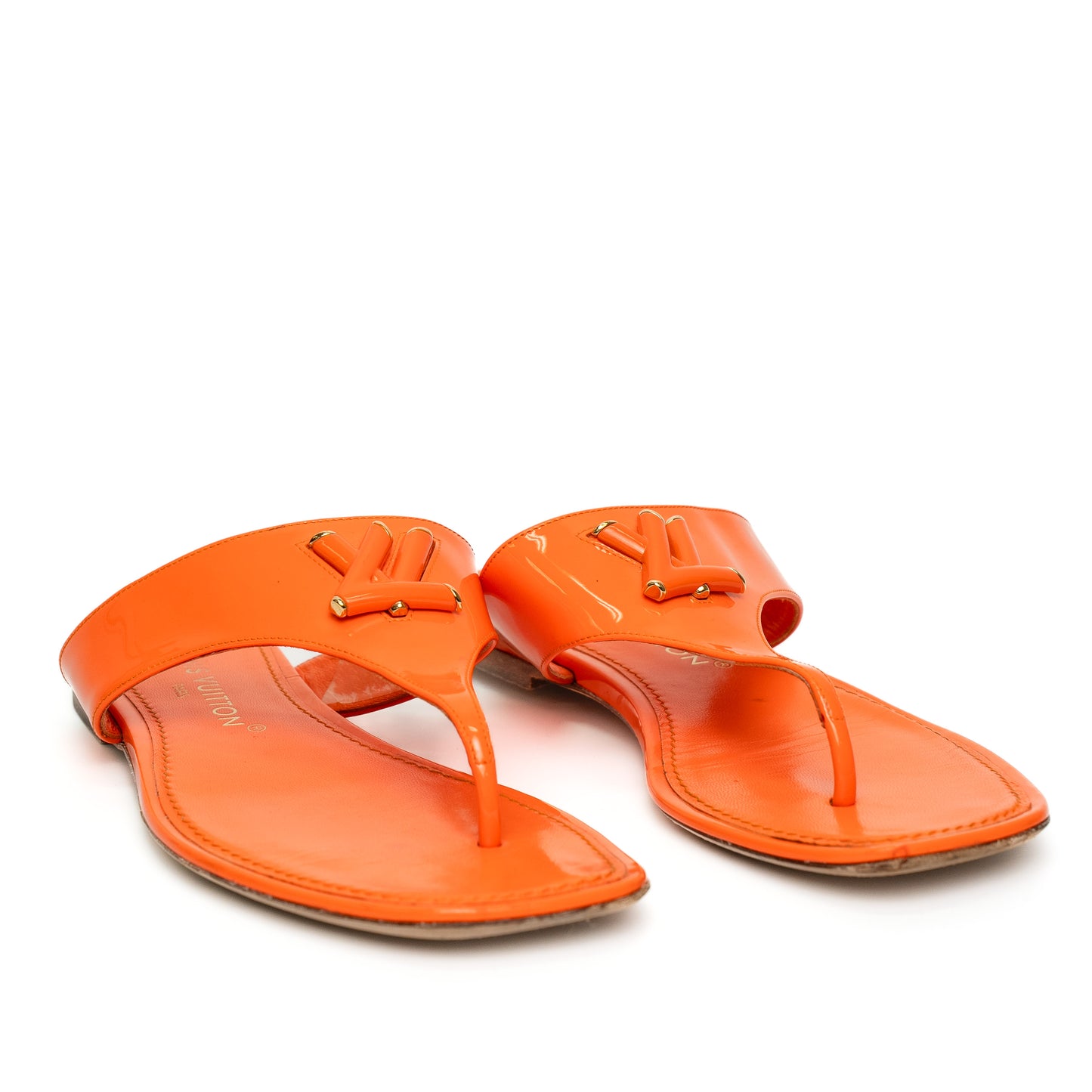 Louis Vuitton Shake Orange Leather Flip Flop Sandals