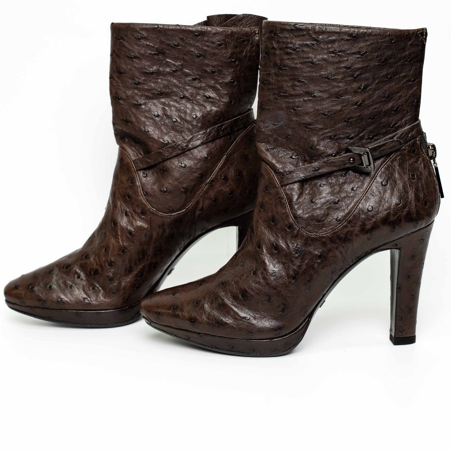 Giorgio Armani Brown Ostrich Leather Ankle Boots