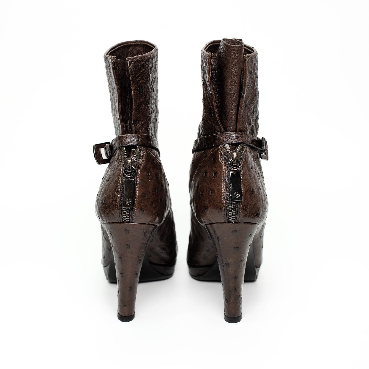Giorgio Armani Brown Ostrich Leather Ankle Boots