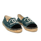 Chanel Pearl Logo Green Suede Espadrilles