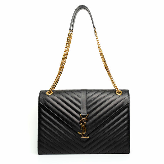 Saint Laurent Envelope Matelassé Black Leather Bag