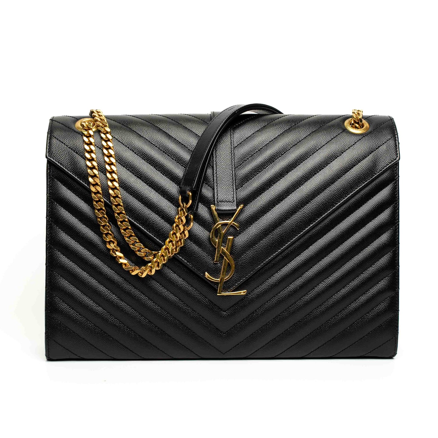 Saint Laurent Envelope Matelassé Black Leather Bag