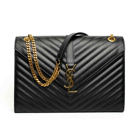 Saint Laurent Envelope Matelassé Black Leather Bag