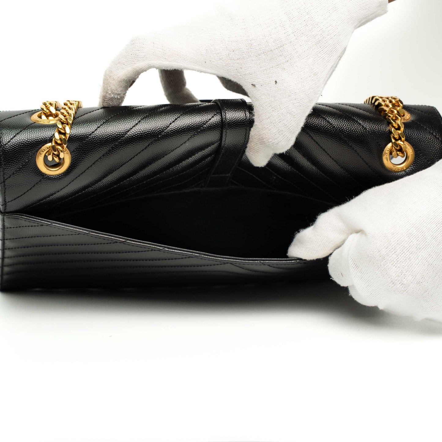 Saint Laurent Envelope Matelassé Black Leather Bag