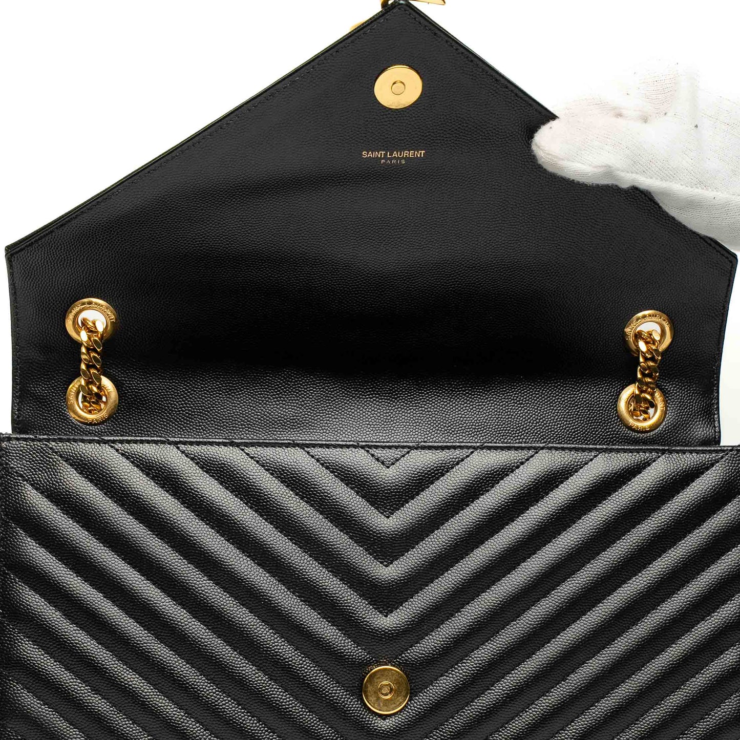 Saint Laurent Envelope Matelassé Black Leather Bag