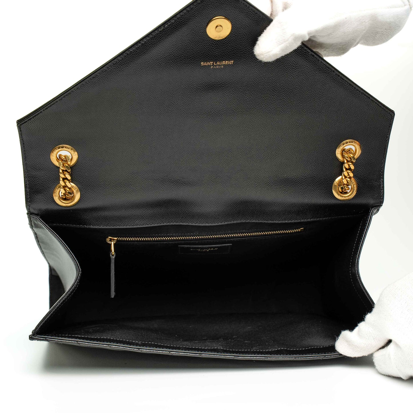 Saint Laurent Envelope Matelassé Black Leather Bag