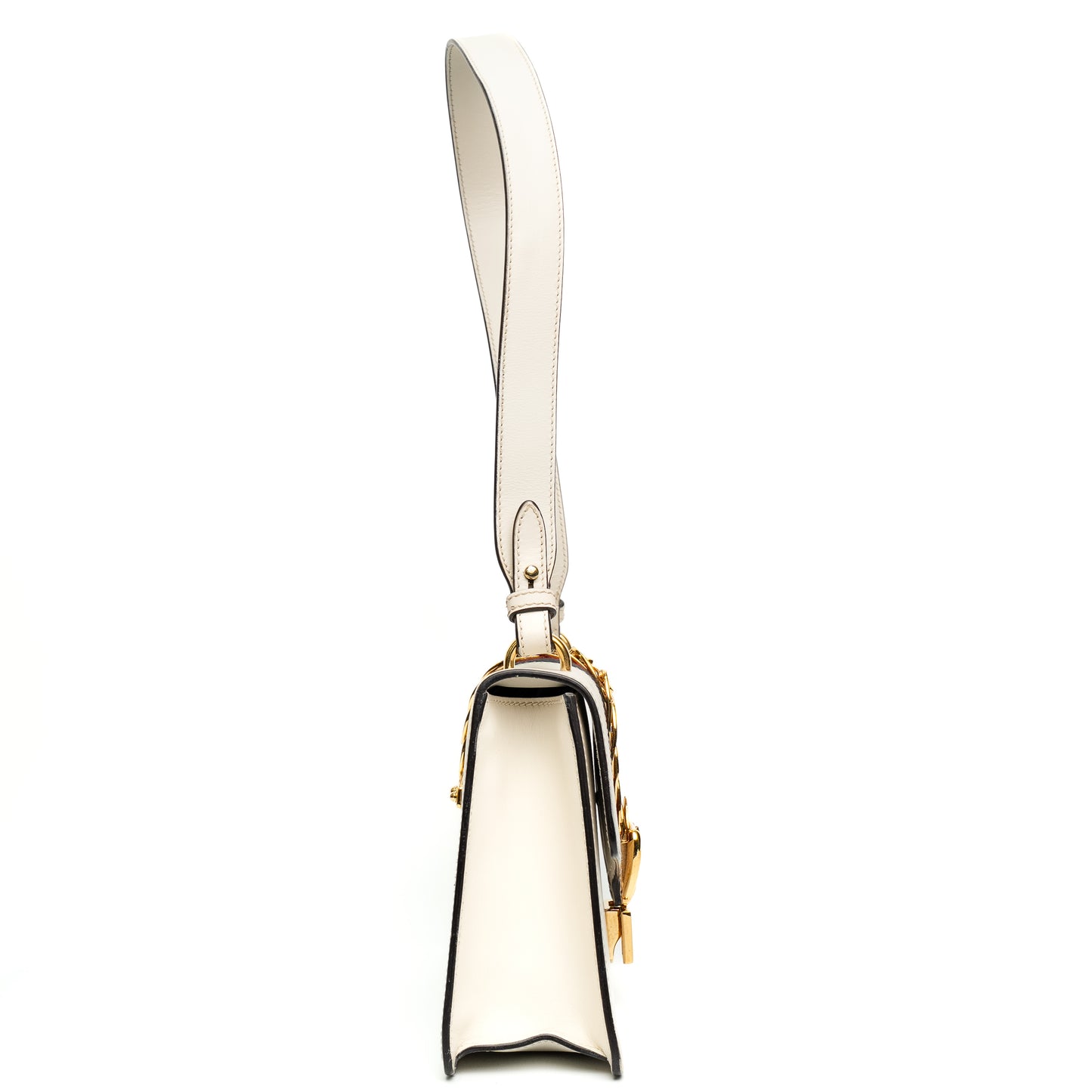 Gucci Sylvie White Calfskin Ribbon Shoulder Bag